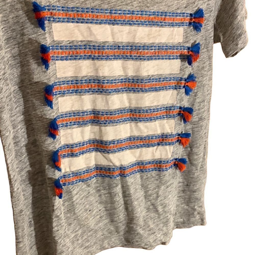 J. Crew gray tee with blue/orange fringe detail Size M